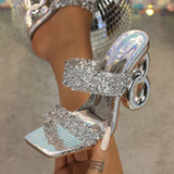 Sandália de Luxo "Mulheres Sexy Dedo Quadrado Glitter"